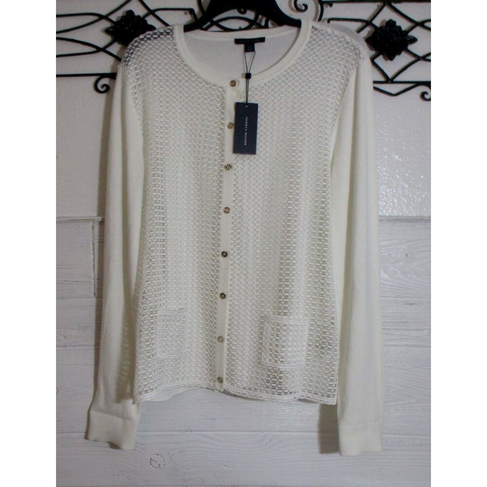 Tommy Hilfiger Women's Cardigan Size L Long Sleeve White Round Neck